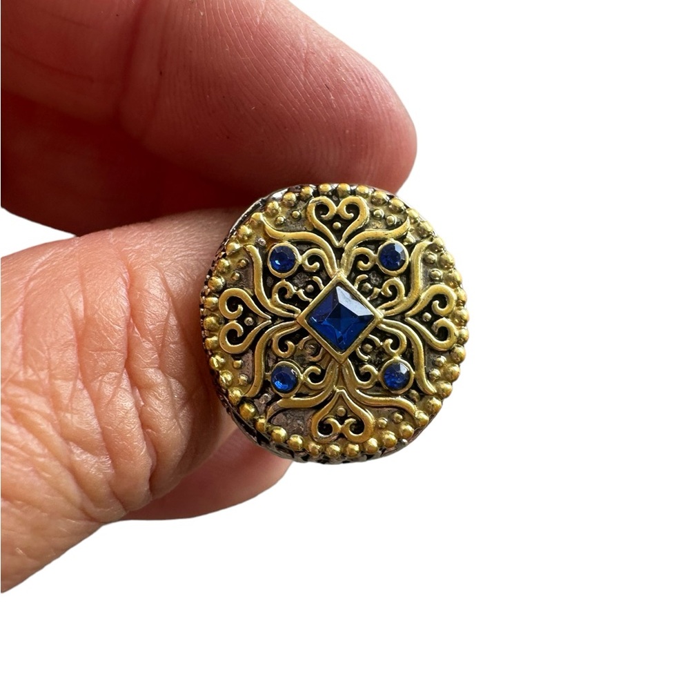 Silver and Gold with Blue Rhinestone Ring